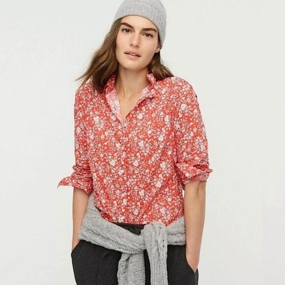 J Crew Red Button Down Shirt Liberty Fabrics 0 - Picture 1 of 8